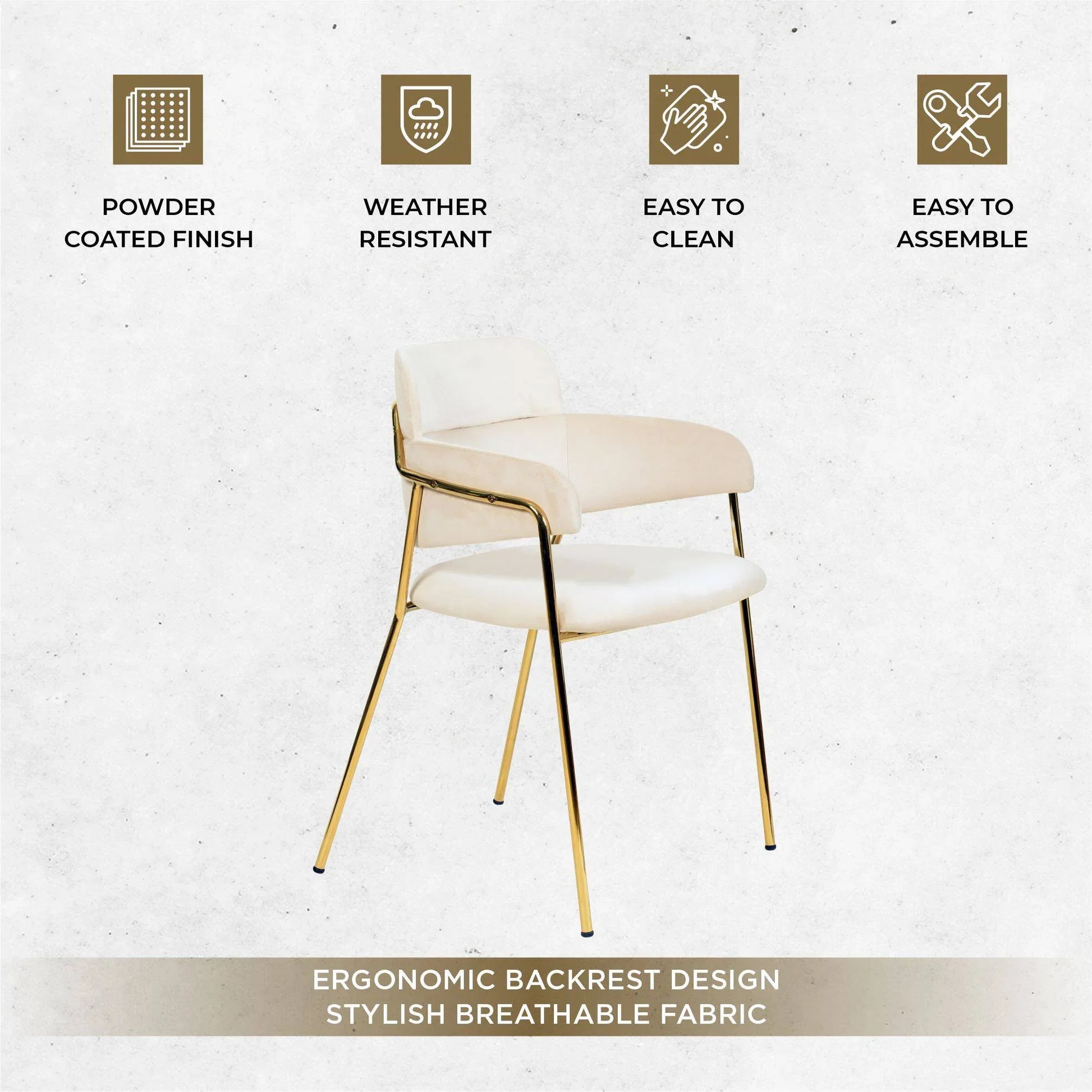 Axis Upholstered Dining Chair with Curved Open-Back Design and Gold Stainless Steel Legs - Elax Furniture