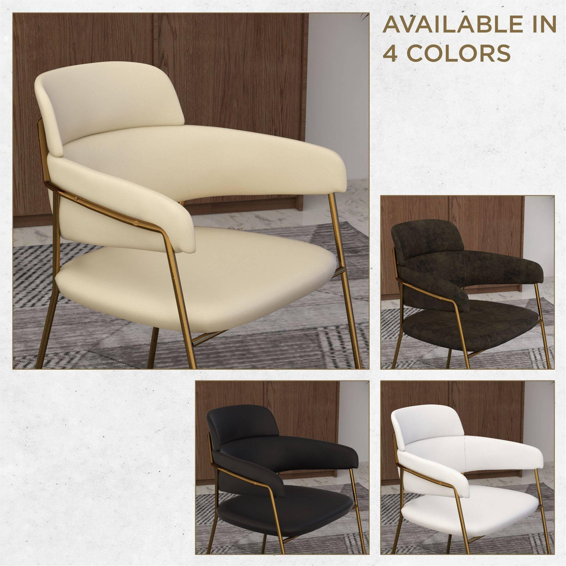 Axis Upholstered Dining Chair with Curved Open-Back Design and Gold Stainless Steel Legs - Elax Furniture