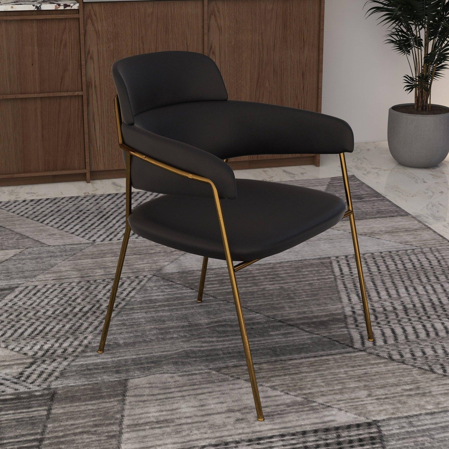Axis Upholstered Dining Chair with Curved Open-Back Design and Gold Stainless Steel Legs - Elax Furniture