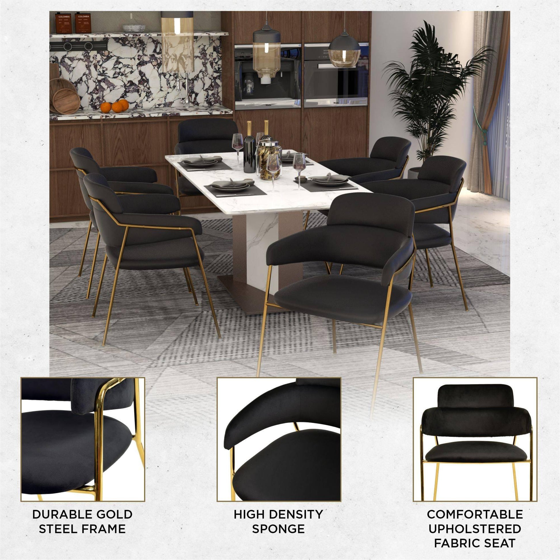 Axis Upholstered Dining Chair with Curved Open-Back Design and Gold Stainless Steel Legs - Elax Furniture