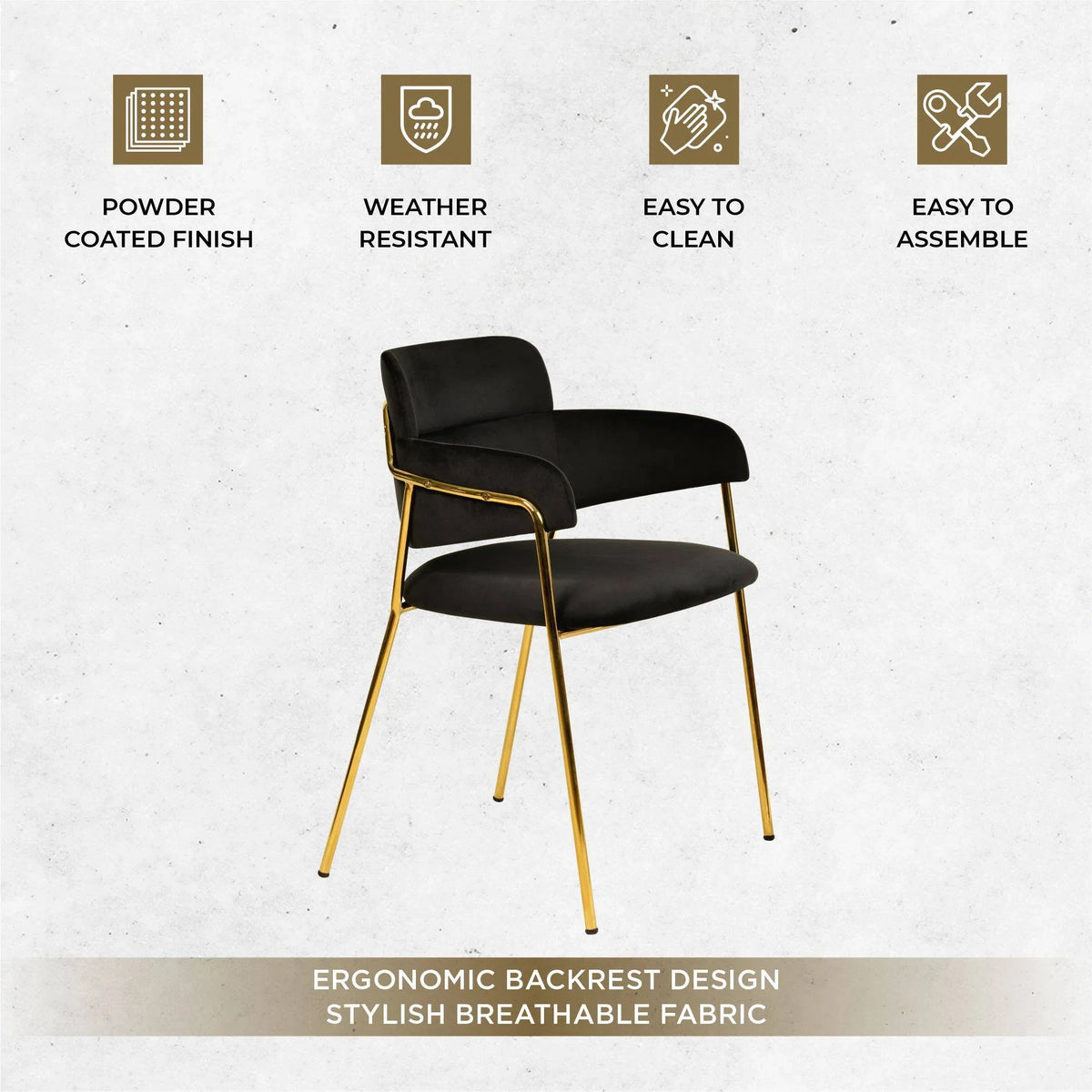 Axis Upholstered Dining Chair with Curved Open-Back Design and Gold Stainless Steel Legs - Elax Furniture