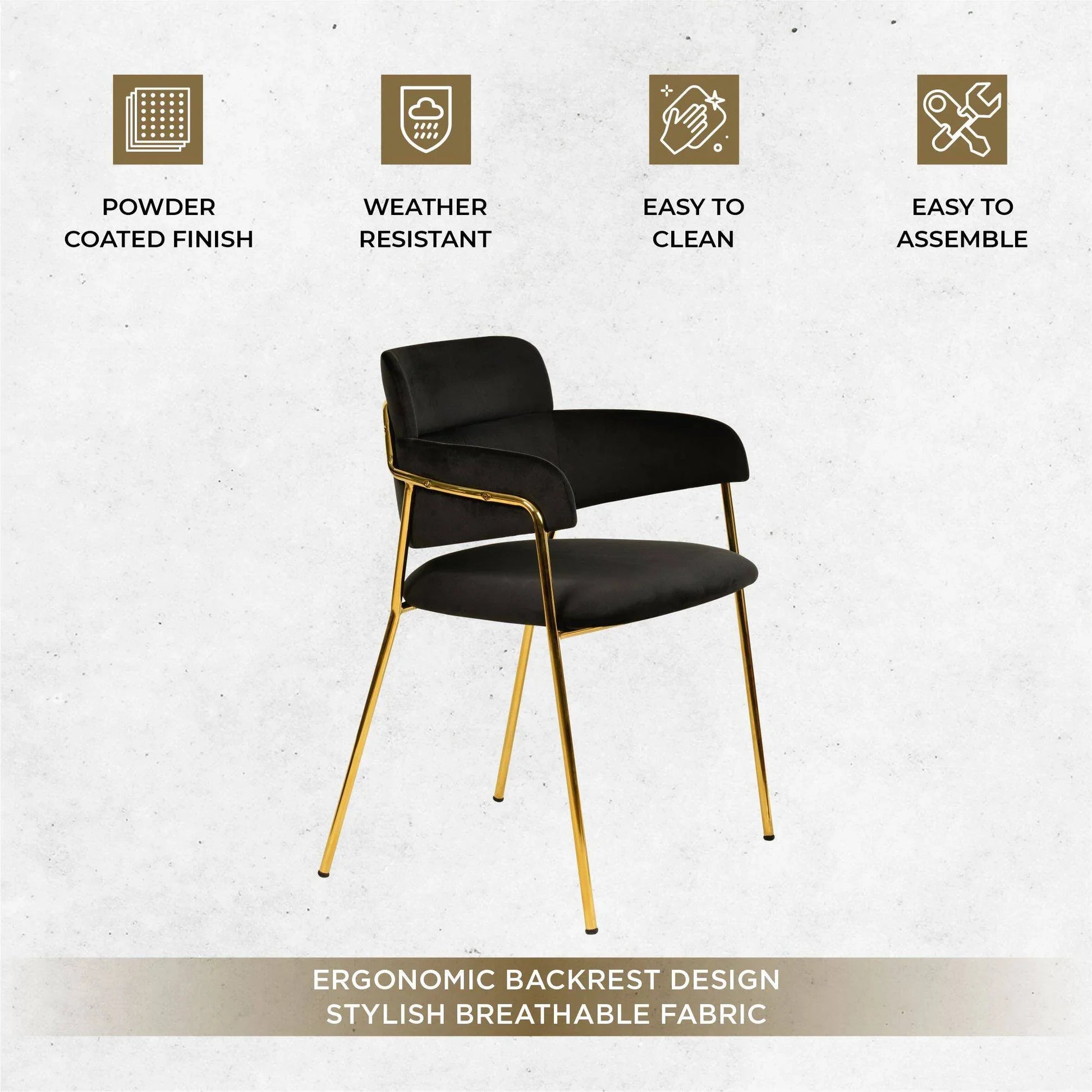 Axis Upholstered Dining Chair with Curved Open-Back Design and Gold Stainless Steel Legs - Elax Furniture