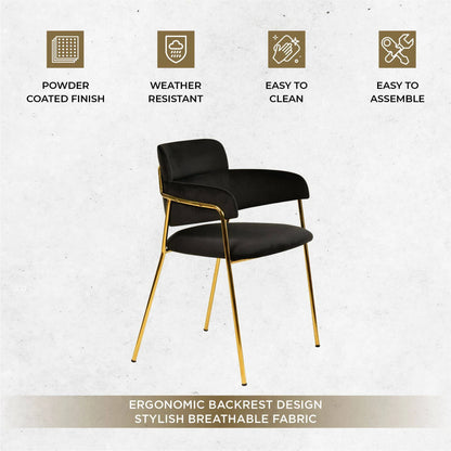 Axis Upholstered Dining Chair with Curved Open-Back Design and Gold Stainless Steel Legs - Elax Furniture
