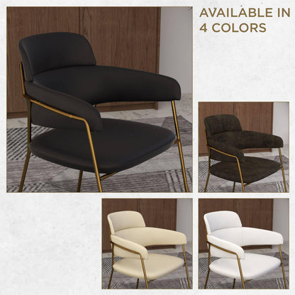 Axis Upholstered Dining Chair with Curved Open-Back Design and Gold Stainless Steel Legs - Elax Furniture
