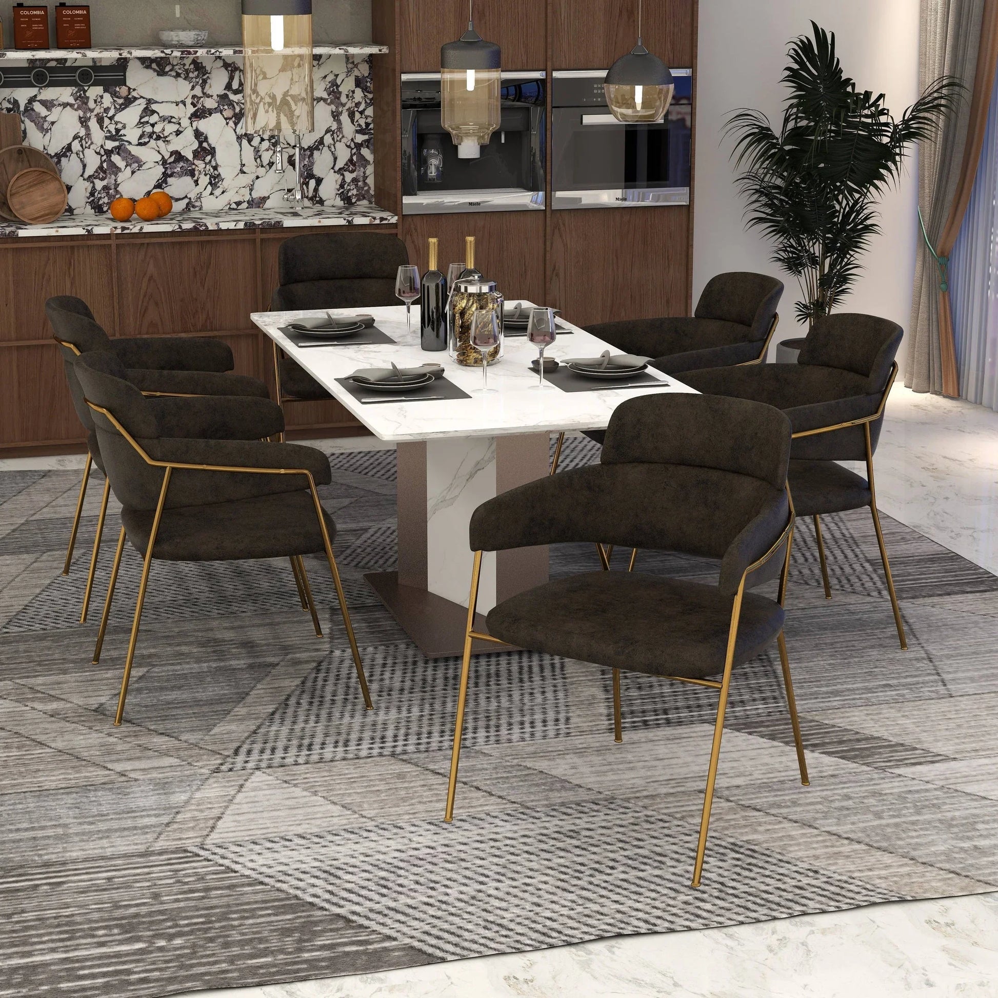 Axis Upholstered Dining Chair with Curved Open-Back Design and Gold Stainless Steel Legs - Elax Furniture