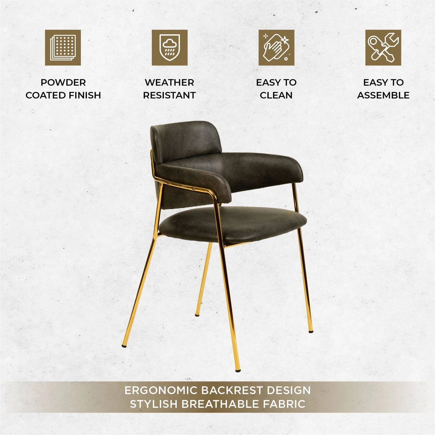Axis Upholstered Dining Chair with Curved Open-Back Design and Gold Stainless Steel Legs - Elax Furniture