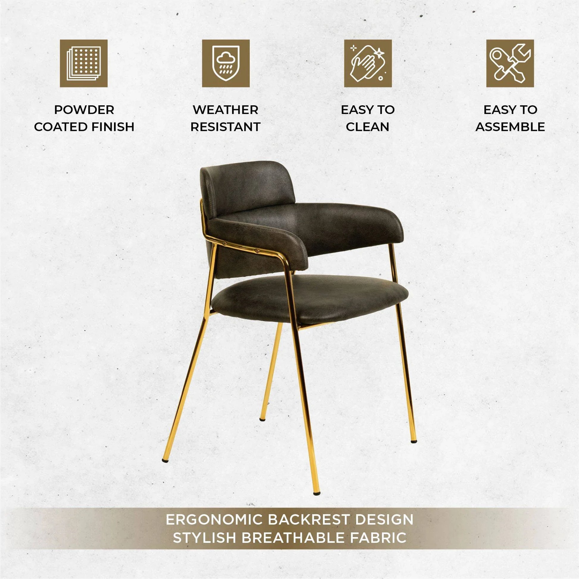Axis Upholstered Dining Chair with Curved Open-Back Design and Gold Stainless Steel Legs - Elax Furniture