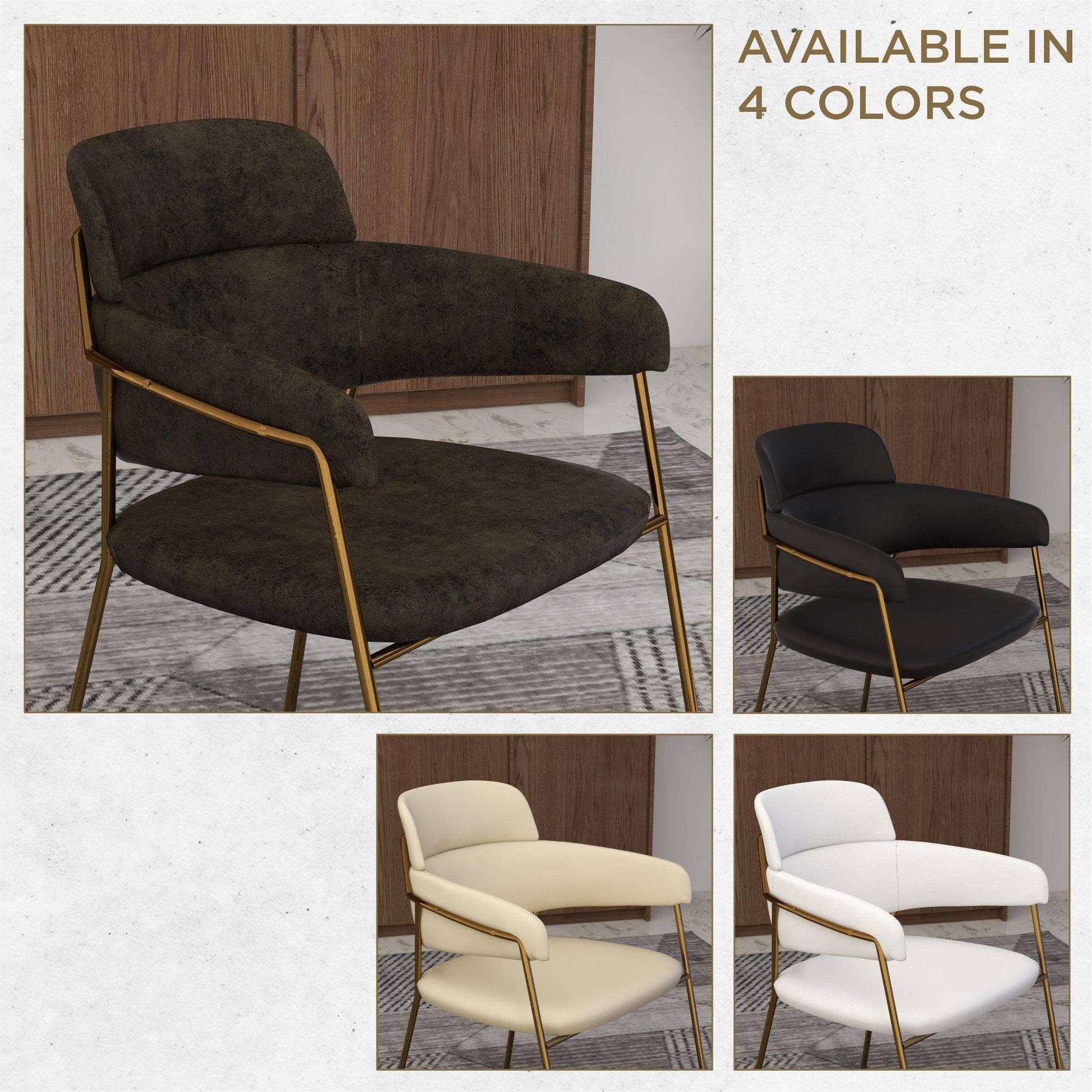 Axis Upholstered Dining Chair with Curved Open-Back Design and Gold Stainless Steel Legs - Elax Furniture