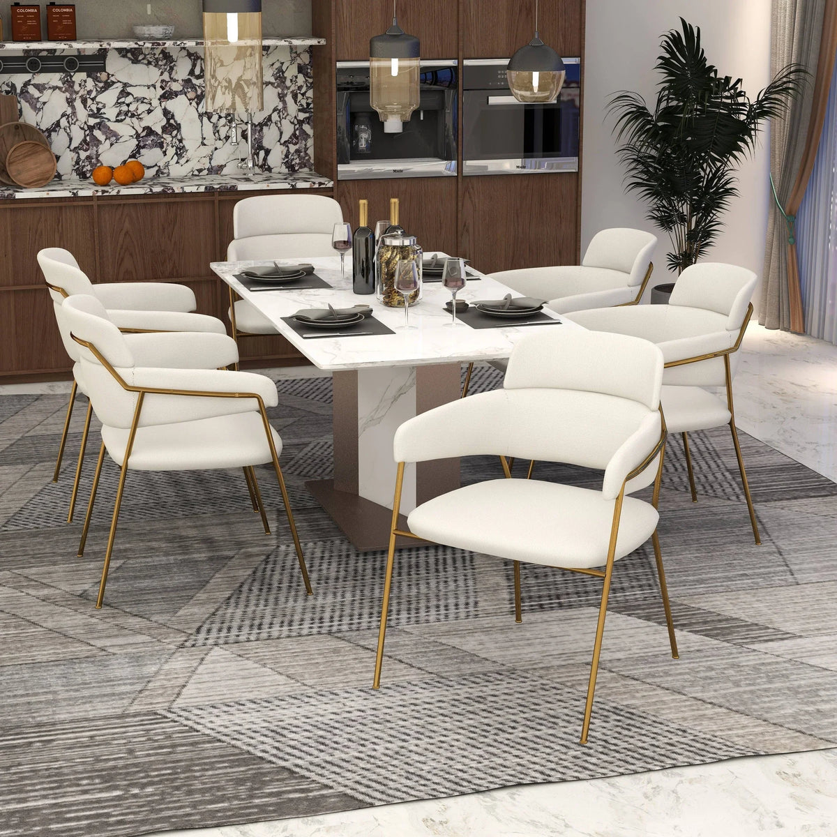 Axis Upholstered Dining Chair with Curved Open-Back Design and Gold Stainless Steel Legs - Elax Furniture