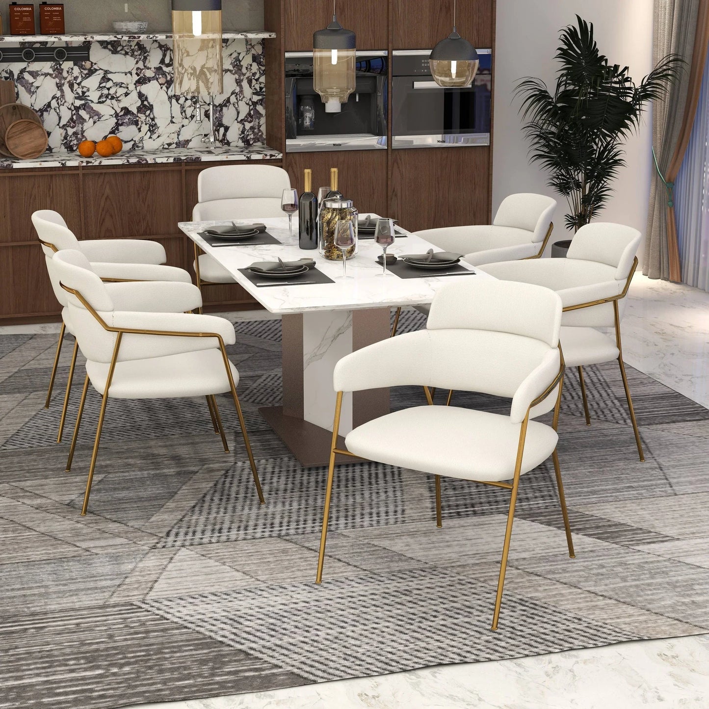 Axis Upholstered Dining Chair with Curved Open-Back Design and Gold Stainless Steel Legs - Elax Furniture