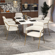 Axis Upholstered Dining Chair with Curved Open-Back Design and Gold Stainless Steel Legs - Elax Furniture