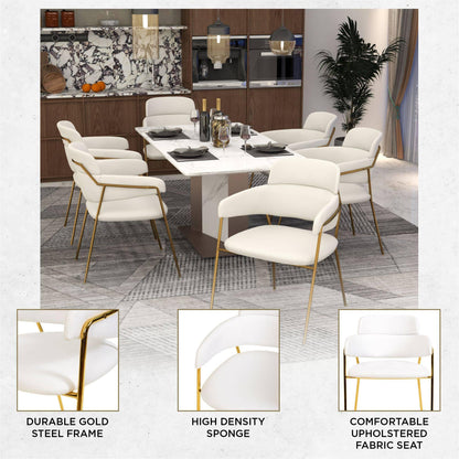 Axis Upholstered Dining Chair with Curved Open-Back Design and Gold Stainless Steel Legs - Elax Furniture