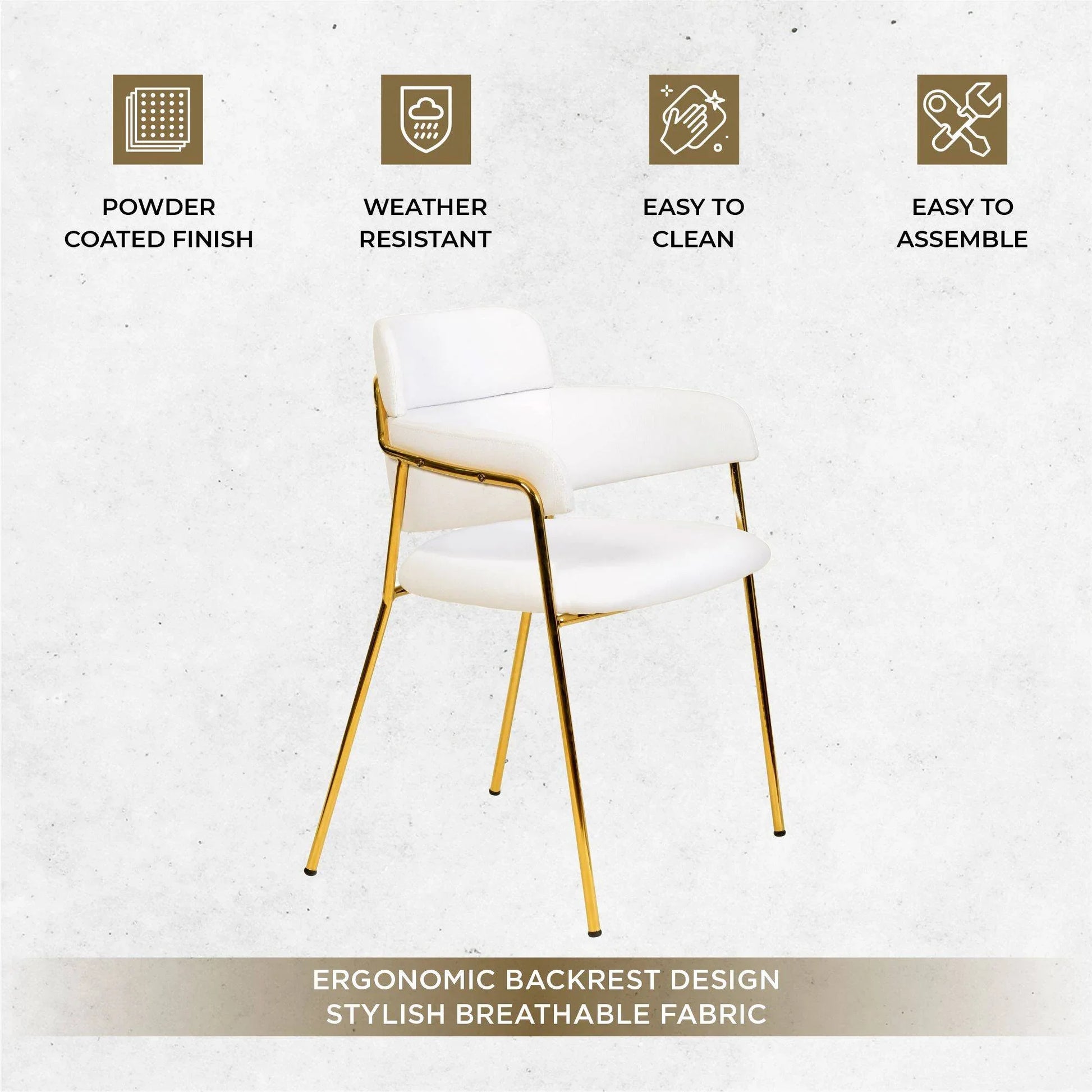 Axis Upholstered Dining Chair with Curved Open-Back Design and Gold Stainless Steel Legs - Elax Furniture