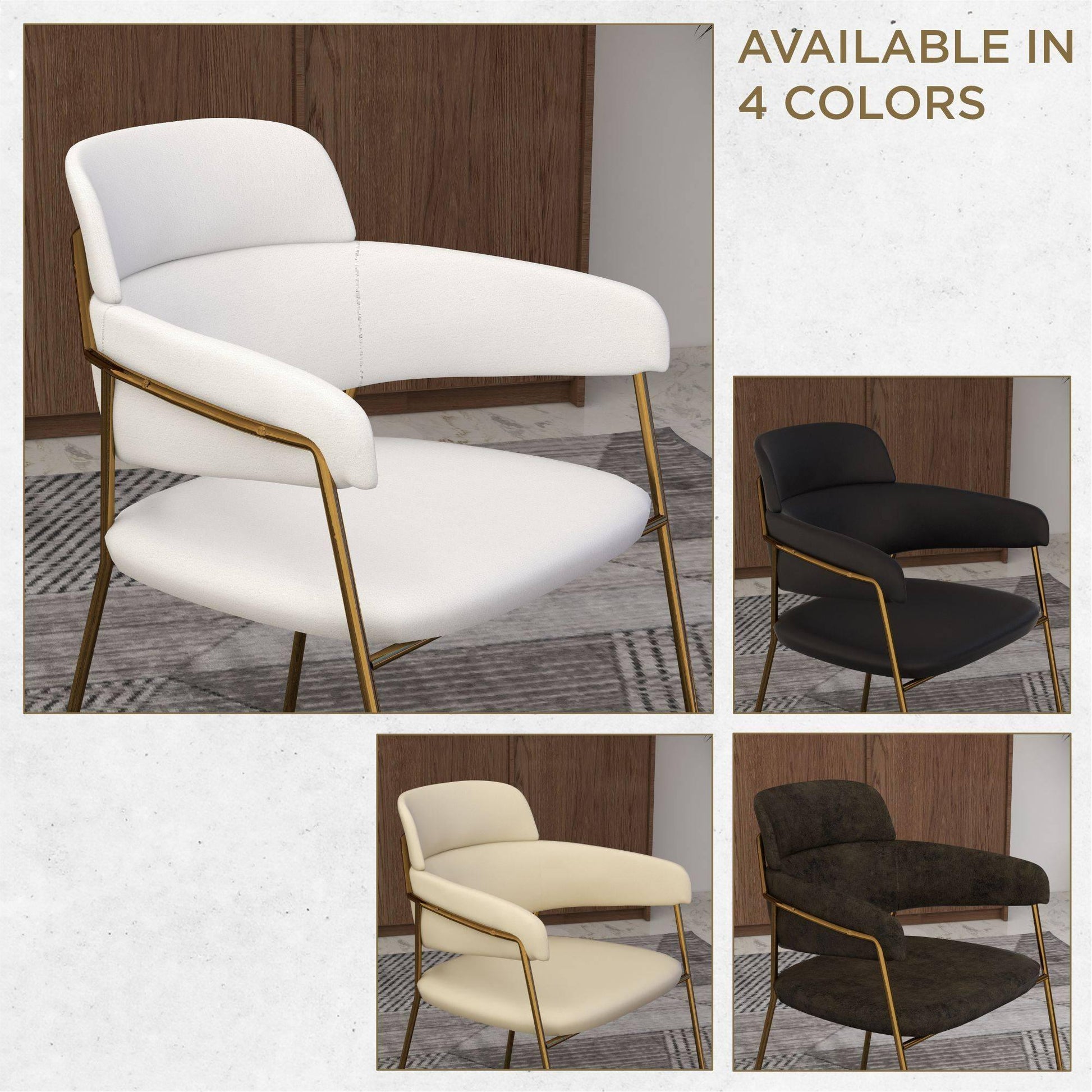 Axis Upholstered Dining Chair with Curved Open-Back Design and Gold Stainless Steel Legs - Elax Furniture