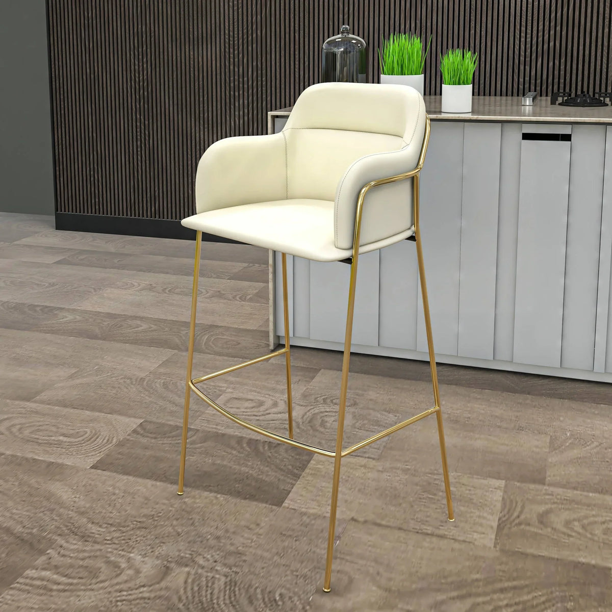 Axis 40" Low-Back Bar Stool Ergonomic Pub Chair with Gold Stainless Steel Base - Elax Furniture