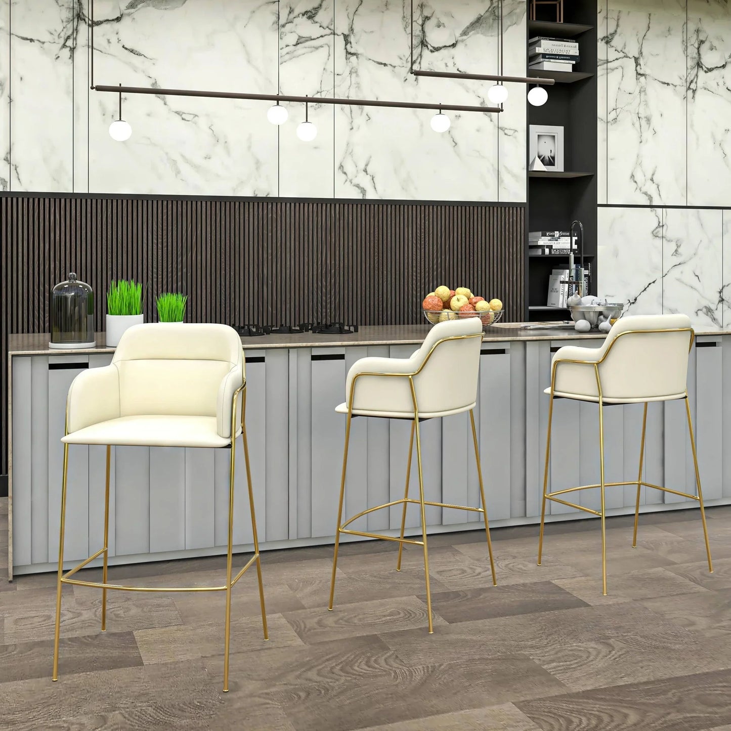 Axis 40" Low-Back Bar Stool Ergonomic Pub Chair with Gold Stainless Steel Base - Elax Furniture