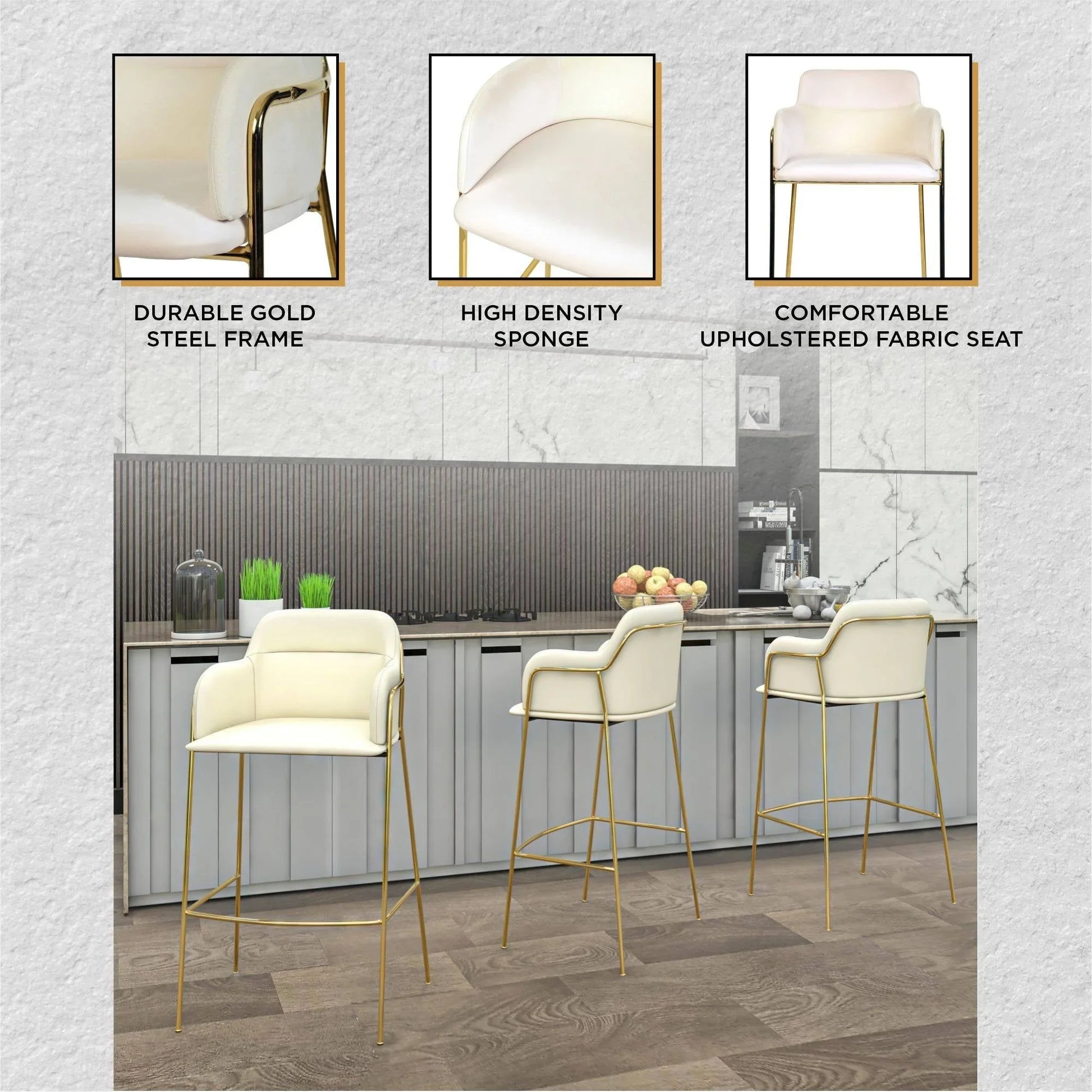 Axis 40" Low-Back Bar Stool Ergonomic Pub Chair with Gold Stainless Steel Base - Elax Furniture