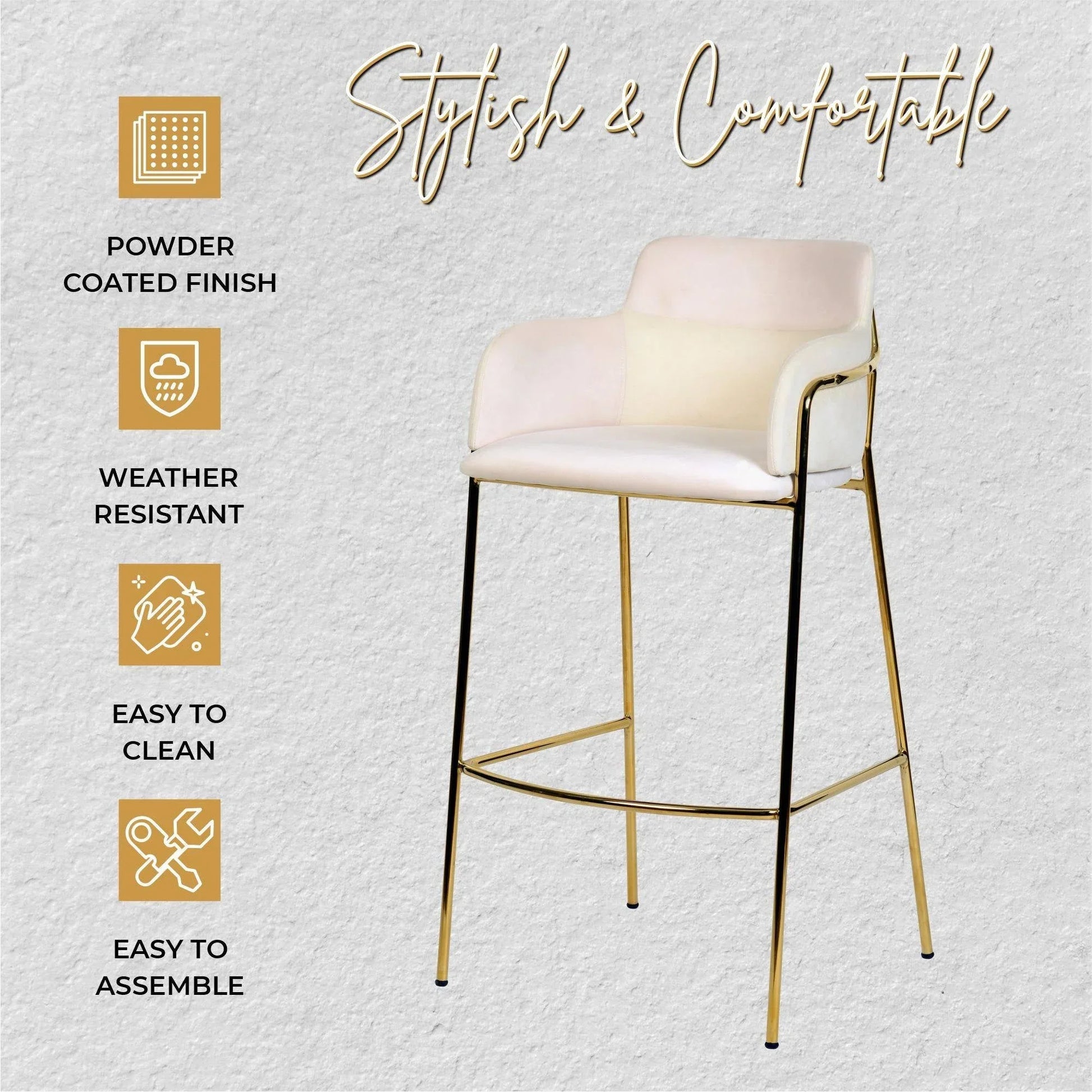 Axis 40" Low-Back Bar Stool Ergonomic Pub Chair with Gold Stainless Steel Base - Elax Furniture