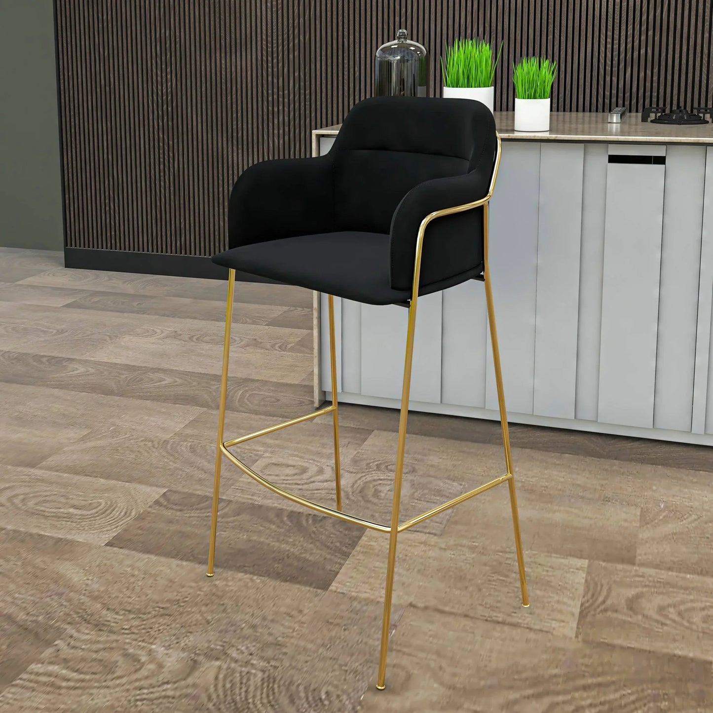 Axis 40" Low-Back Bar Stool Ergonomic Pub Chair with Gold Stainless Steel Base - Elax Furniture