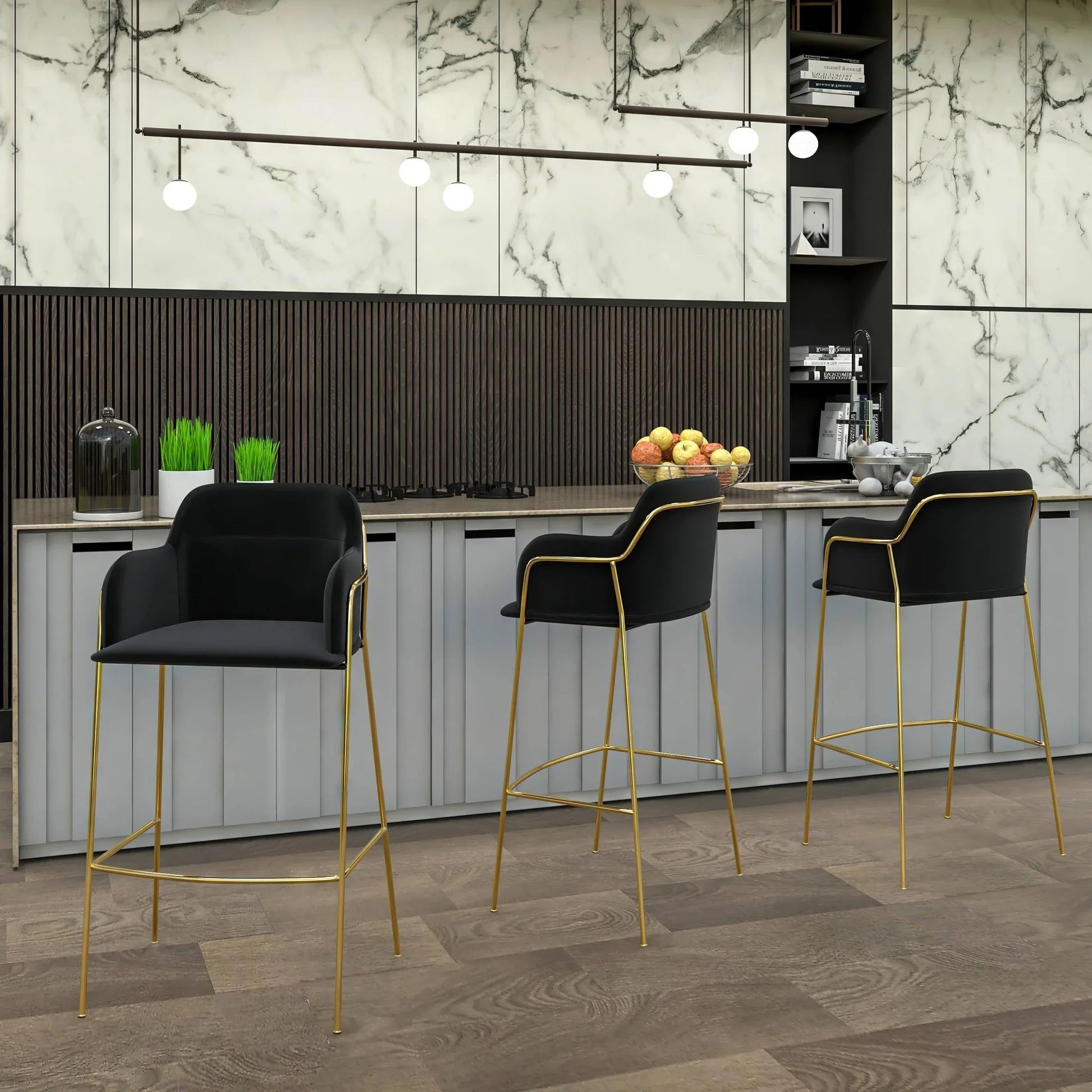 Axis 40" Low-Back Bar Stool Ergonomic Pub Chair with Gold Stainless Steel Base - Elax Furniture