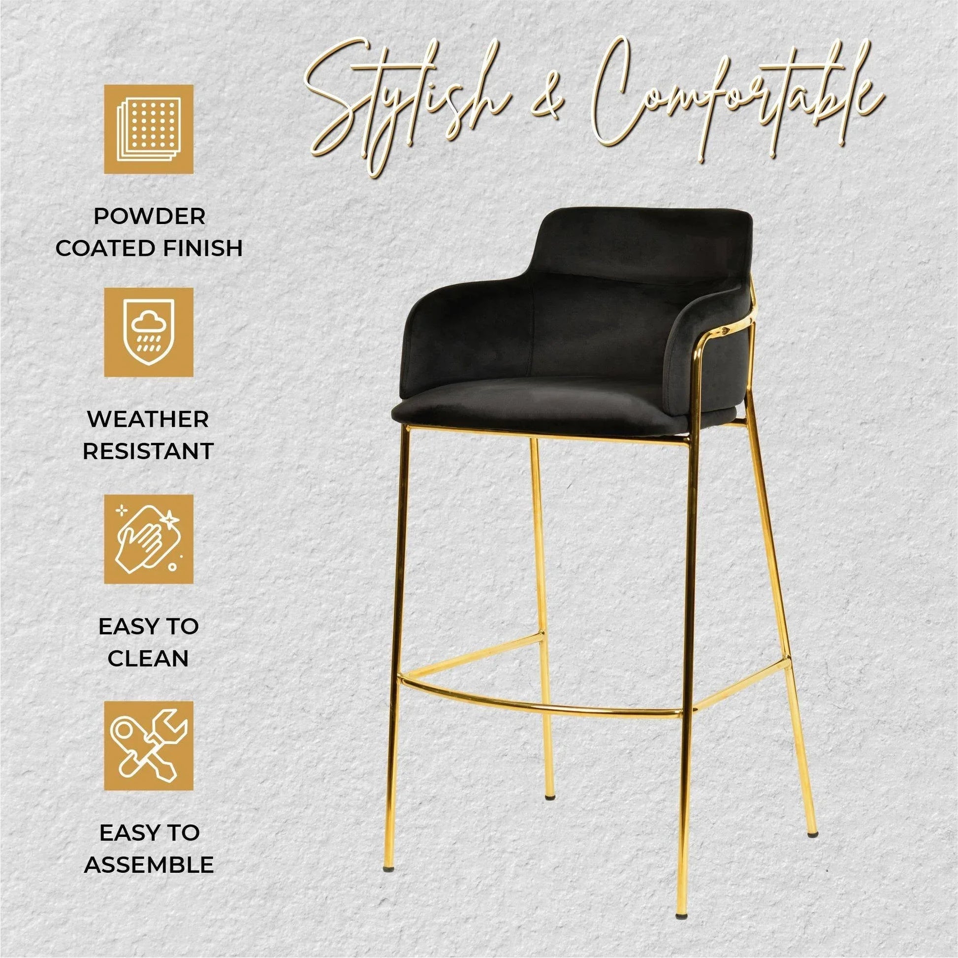 Axis 40" Low-Back Bar Stool Ergonomic Pub Chair with Gold Stainless Steel Base - Elax Furniture