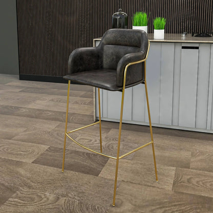 Axis 40" Low-Back Bar Stool Ergonomic Pub Chair with Gold Stainless Steel Base - Elax Furniture