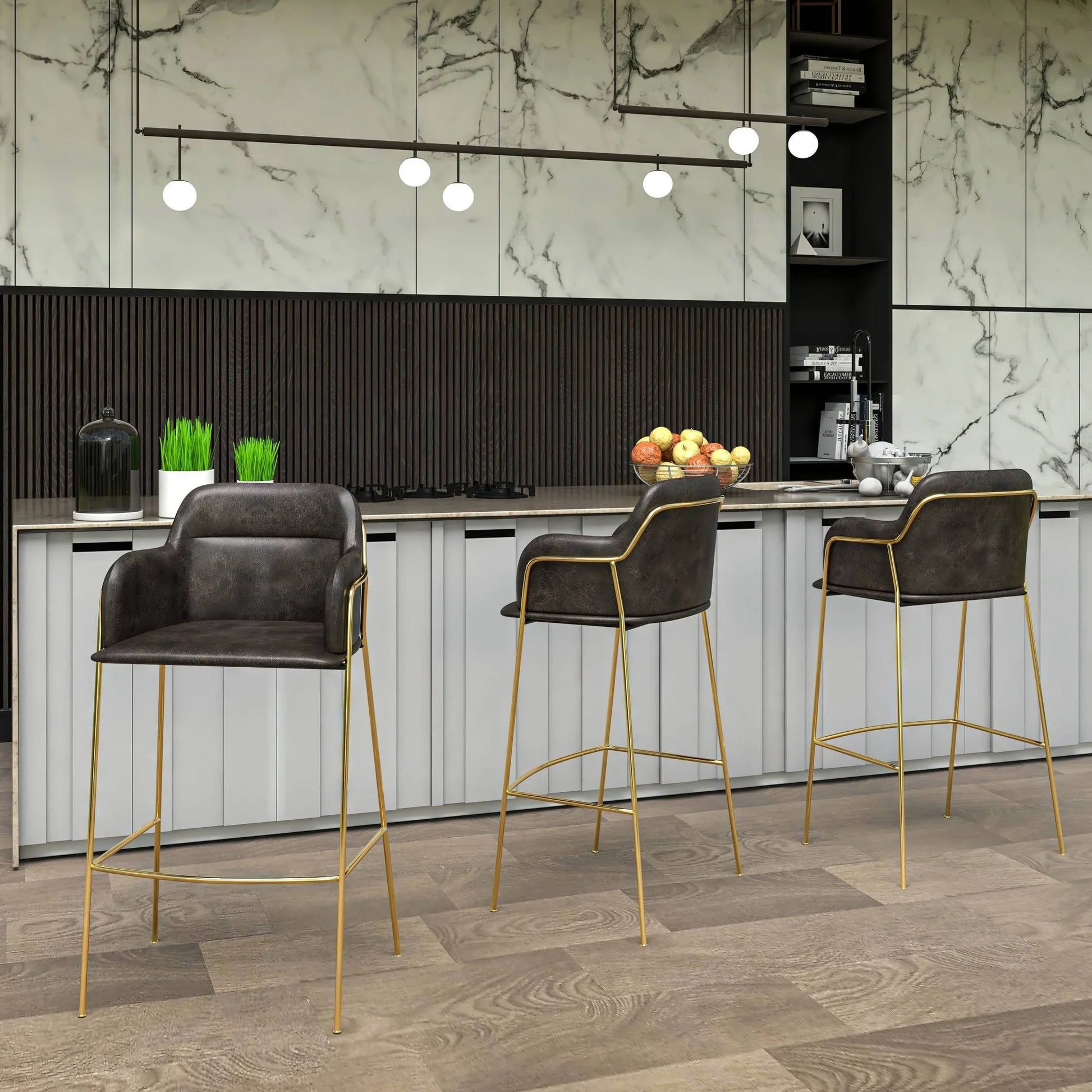 Axis 40" Low-Back Bar Stool Ergonomic Pub Chair with Gold Stainless Steel Base - Elax Furniture