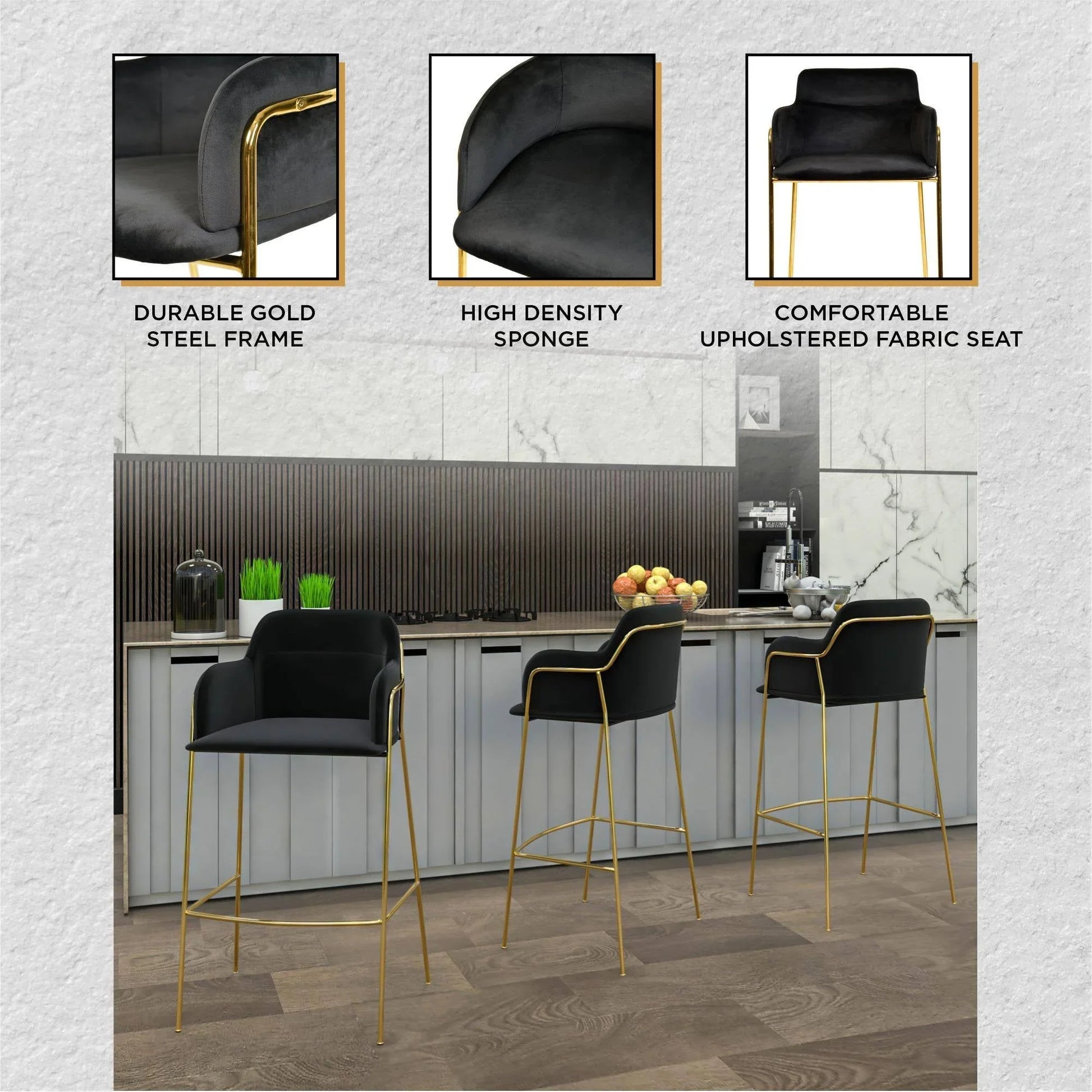Axis 40" Low-Back Bar Stool Ergonomic Pub Chair with Gold Stainless Steel Base - Elax Furniture