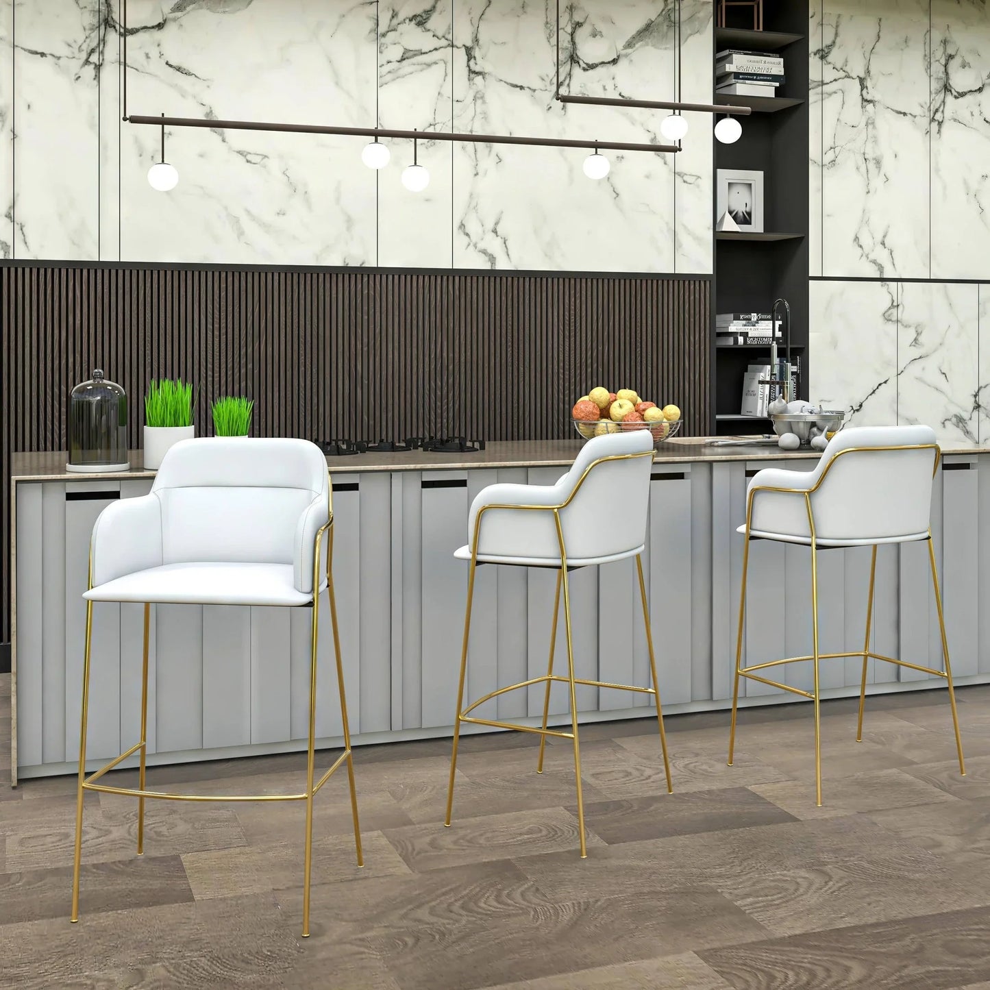 Axis 40" Low-Back Bar Stool Ergonomic Pub Chair with Gold Stainless Steel Base - Elax Furniture