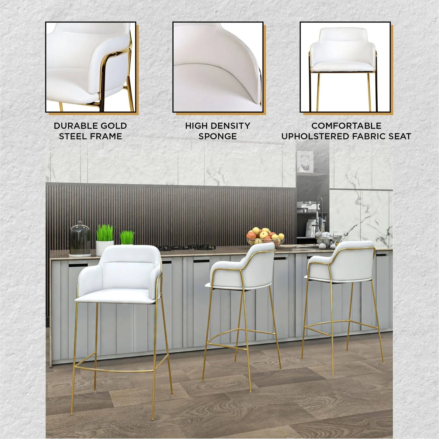 Axis 40" Low-Back Bar Stool Ergonomic Pub Chair with Gold Stainless Steel Base - Elax Furniture