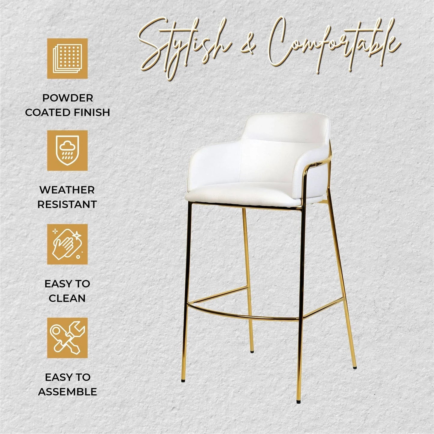 Axis 40" Low-Back Bar Stool Ergonomic Pub Chair with Gold Stainless Steel Base - Elax Furniture