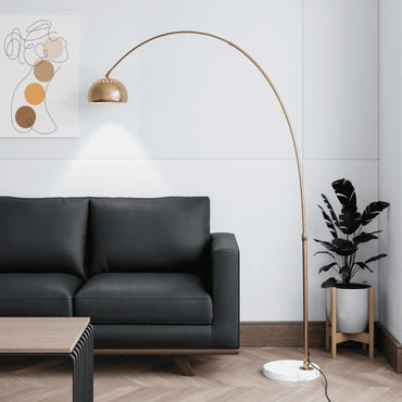 Arco Modern Arched Floor Lamp 76" Height with White Round Marble Base and Metal Dome Lamp Shade - Elax Furniture