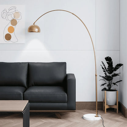 Arco Modern Arched Floor Lamp 76" Height with White Round Marble Base and Metal Dome Lamp Shade - Elax Furniture