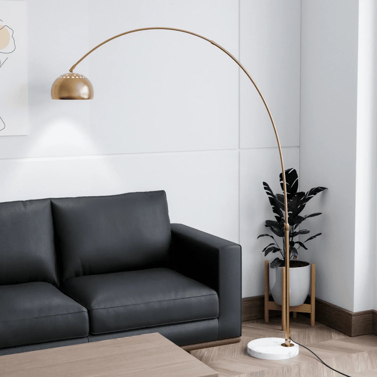 Arco Modern Arched Floor Lamp 76" Height with White Round Marble Base and Metal Dome Lamp Shade - Elax Furniture