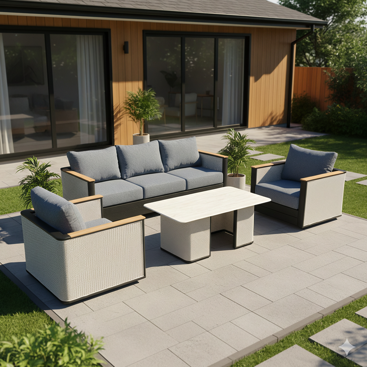 LeisureMod Arvin 4-Piece Conversation Set with Coffee Table, Sofa, and 2 Accent Chairs
