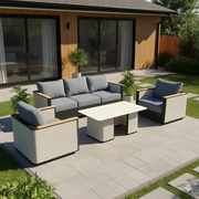 LeisureMod Arvin 4-Piece Conversation Set with Coffee Table, Sofa, and 2 Accent Chairs