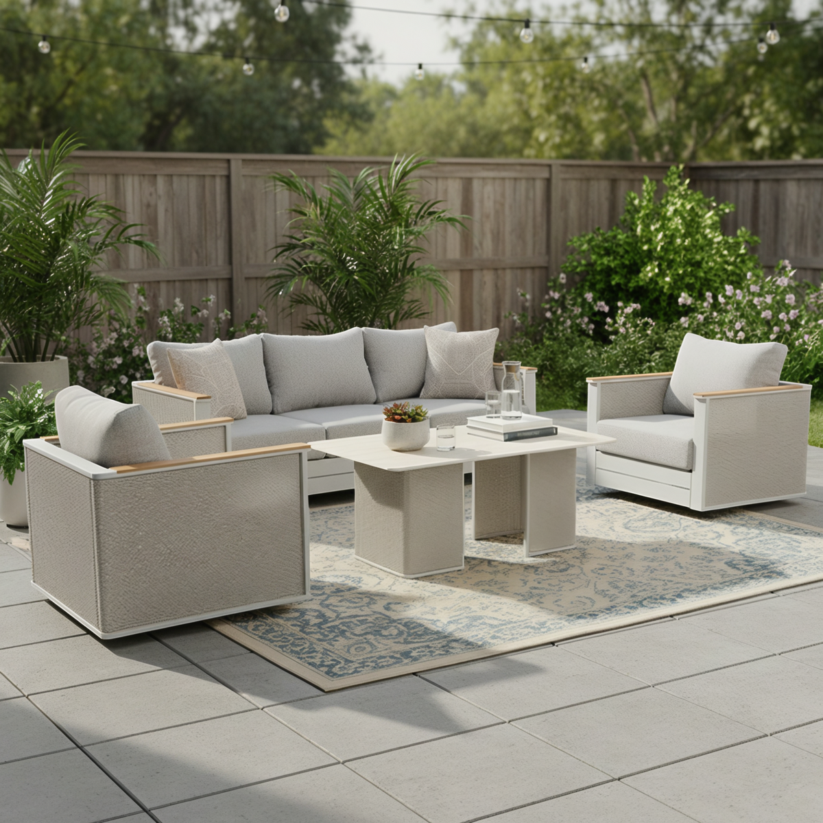 LeisureMod Arvin 4-Piece Conversation Set with Coffee Table, Sofa, and 2 Accent Chairs