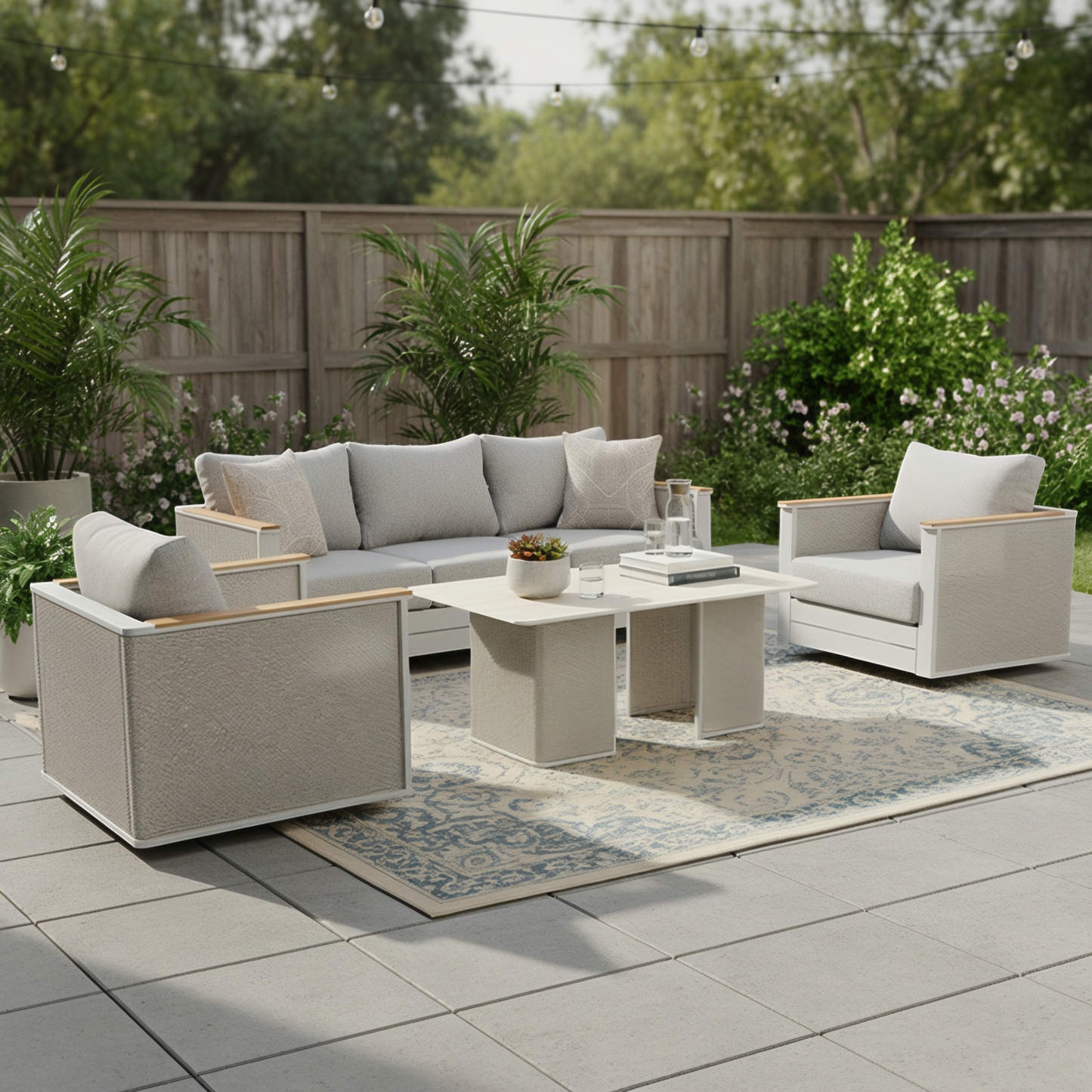 LeisureMod Arvin 4-Piece Conversation Set with Coffee Table, Sofa, and 2 Accent Chairs