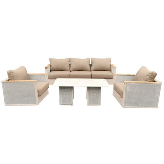 LeisureMod Arvin 4-Piece Conversation Set with Coffee Table, Sofa, and 2 Accent Chairs - Elax Furniture