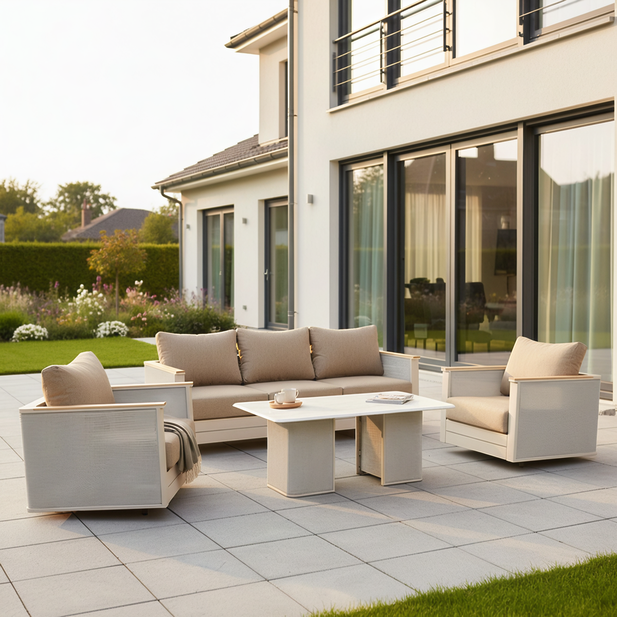 LeisureMod Arvin 4-Piece Conversation Set with Coffee Table, Sofa, and 2 Accent Chairs