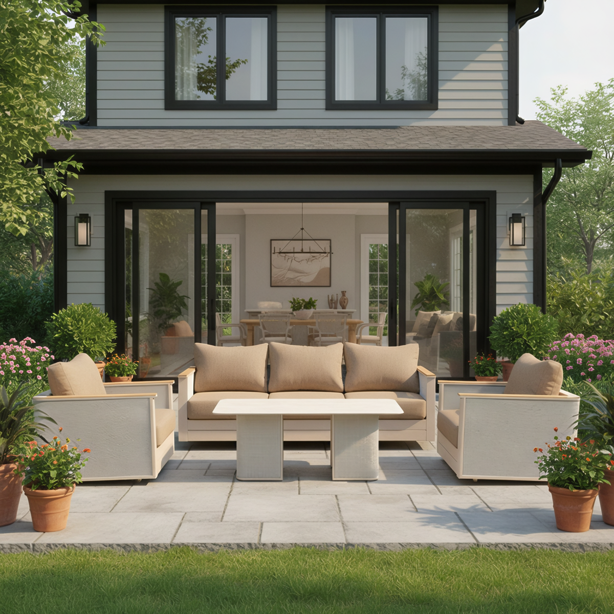 LeisureMod Arvin 4-Piece Conversation Set with Coffee Table, Sofa, and 2 Accent Chairs