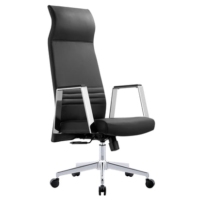 Aleen High-Back Office Chair in Upholstered Leather and Iron Frame with Swivel and Tilt - Elax Furniture
