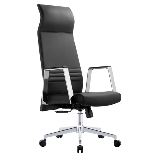 Aleen High-Back Office Chair in Upholstered Leather and Iron Frame with Swivel and Tilt - Elax Furniture