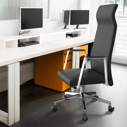 Aleen High-Back Office Chair in Upholstered Leather and Iron Frame with Swivel and Tilt - Elax Furniture