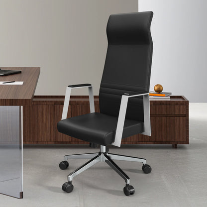 Aleen High-Back Office Chair in Upholstered Leather and Iron Frame with Swivel and Tilt - Elax Furniture