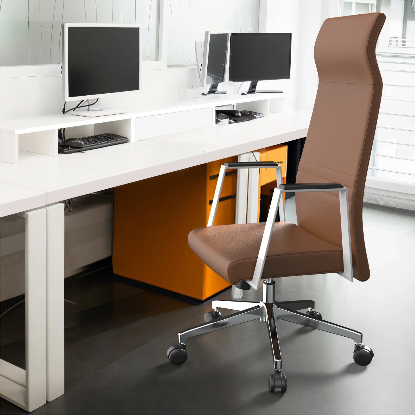 Aleen High-Back Office Chair in Upholstered Leather and Iron Frame with Swivel and Tilt - Elax Furniture