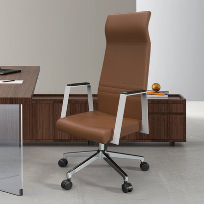 Aleen High-Back Office Chair in Upholstered Leather and Iron Frame with Swivel and Tilt - Elax Furniture