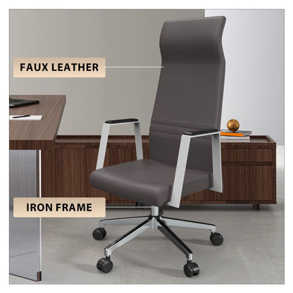 Aleen High-Back Office Chair in Upholstered Leather and Iron Frame with Swivel and Tilt - Elax Furniture