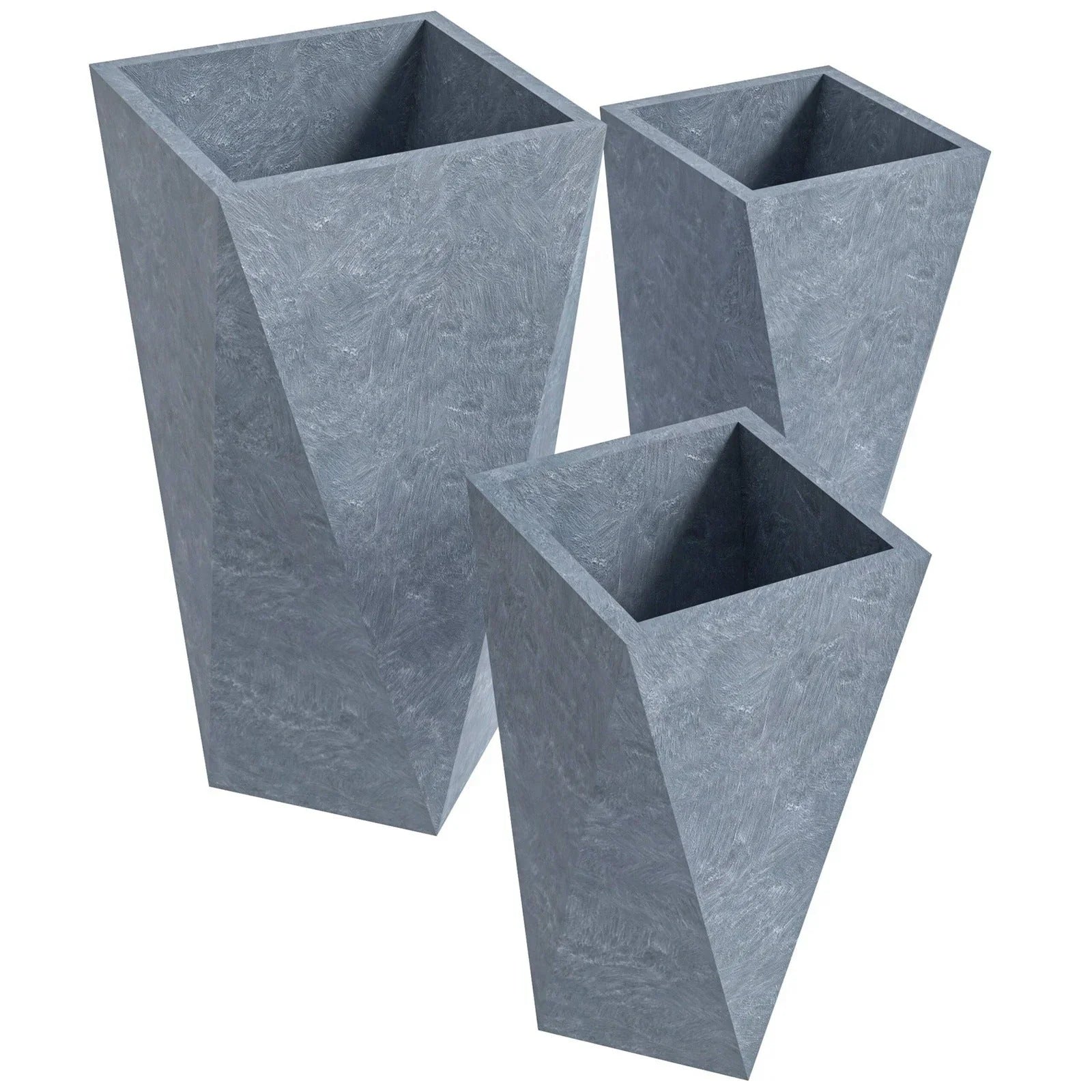 Aloe 3-Piece Modern Fiberstone and MGO Clay Square Planter Set for Indoor and Outdoor - Elax Furniture