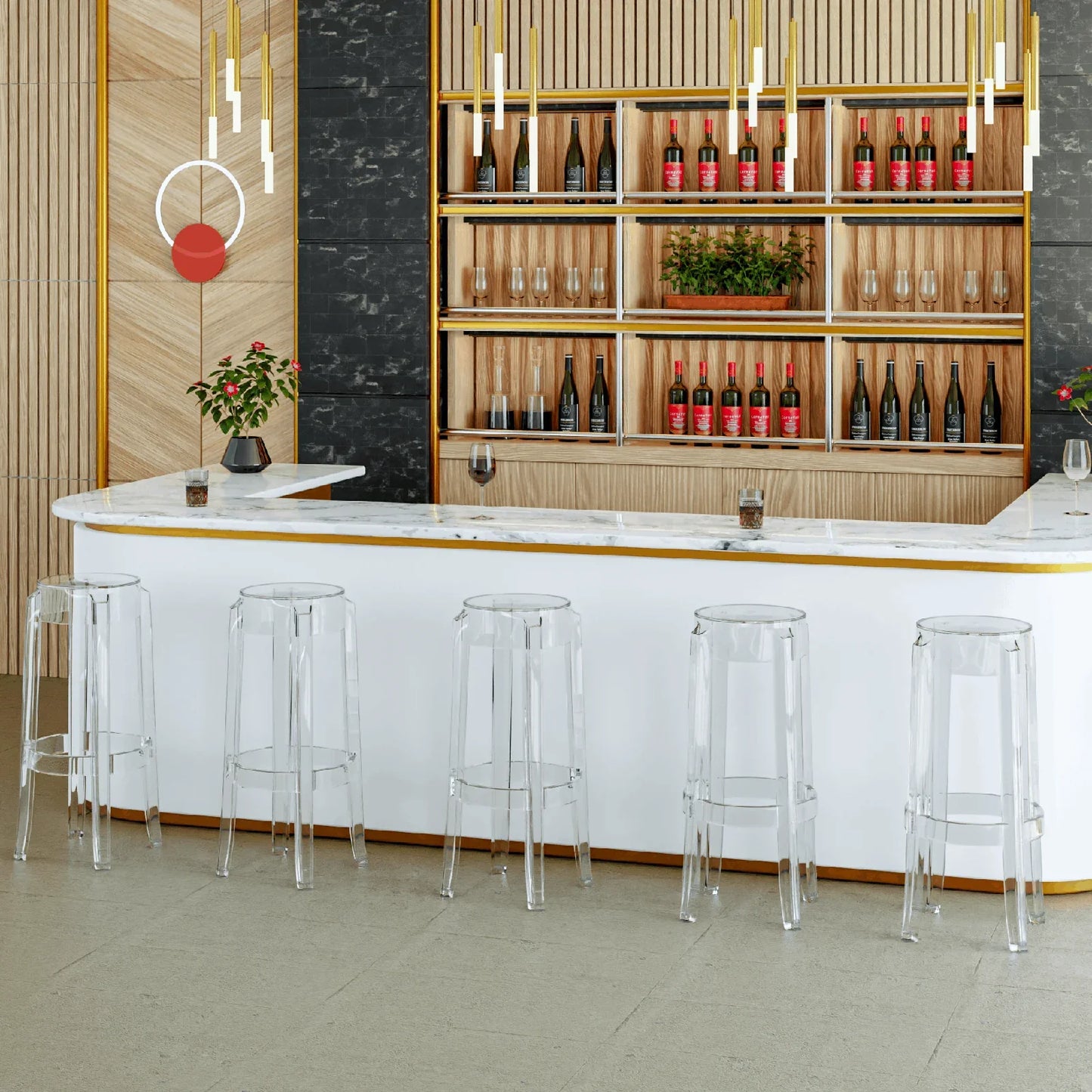 Averill Mid Century Modern Plastic Barstool with Clear Acrylic Seat and Legs for Kitchen and Dining Room - Elax Furniture